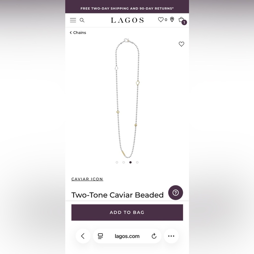 Lagos silver and 18k gold Caviar beaded chain 16-18”